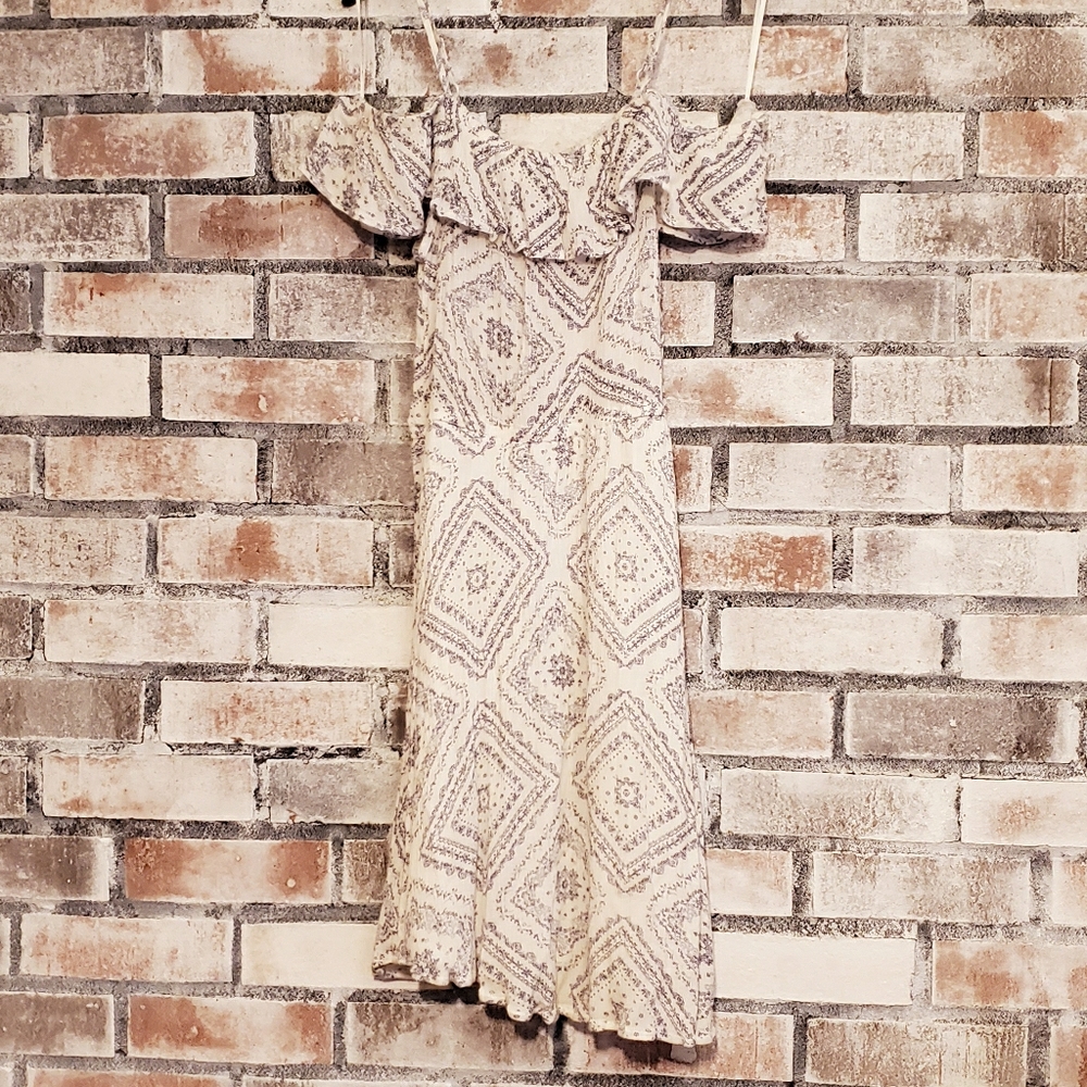 Confess navy ivory paisley ruffle dress medium